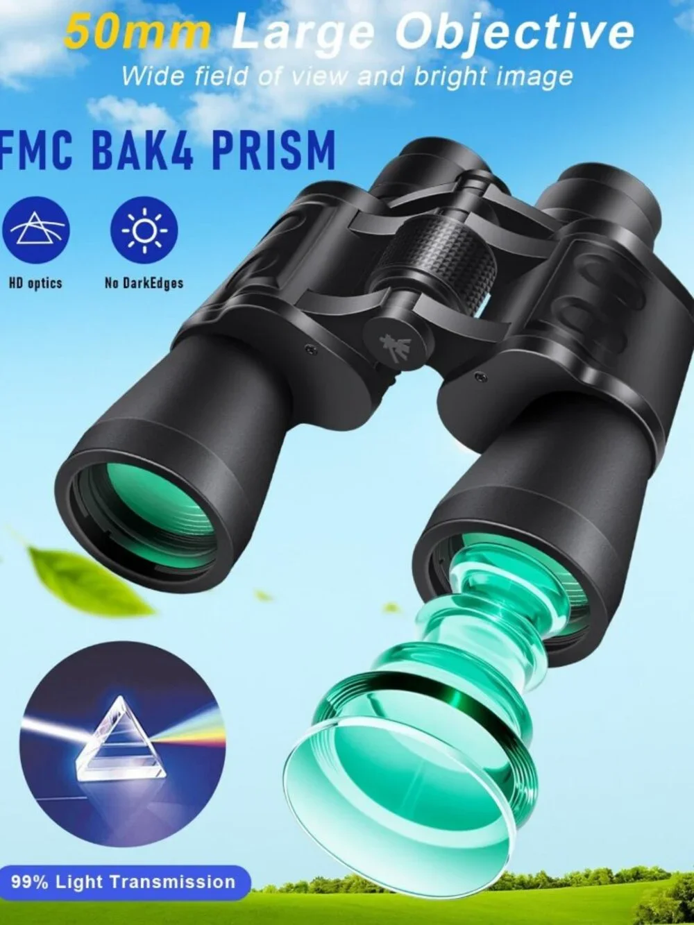 High-Powered 20x50 Binoculars for Bird Watching, Travel, Stargazing & Hunting